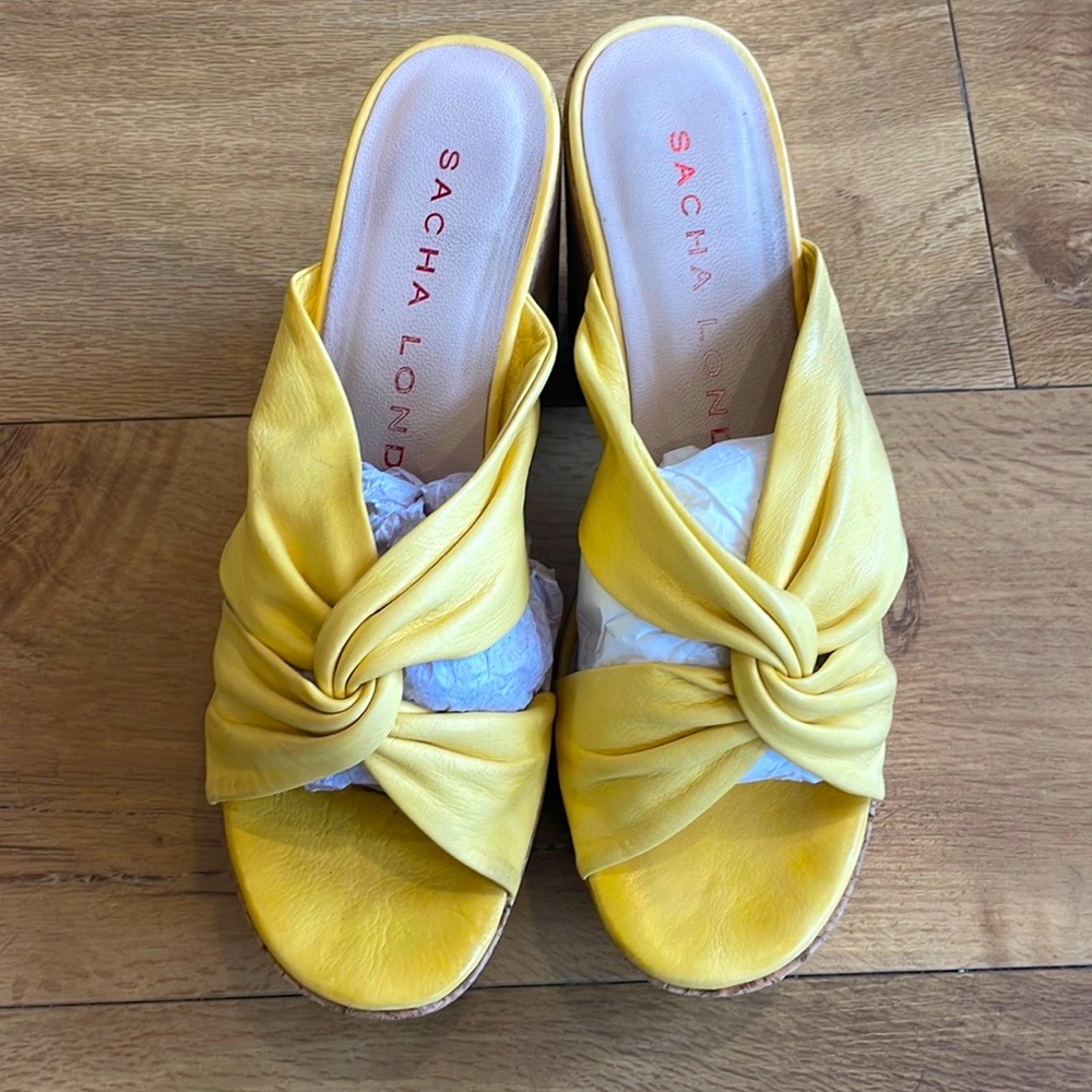 Sacha London yellow leather cork platform sandals. 8 1/2